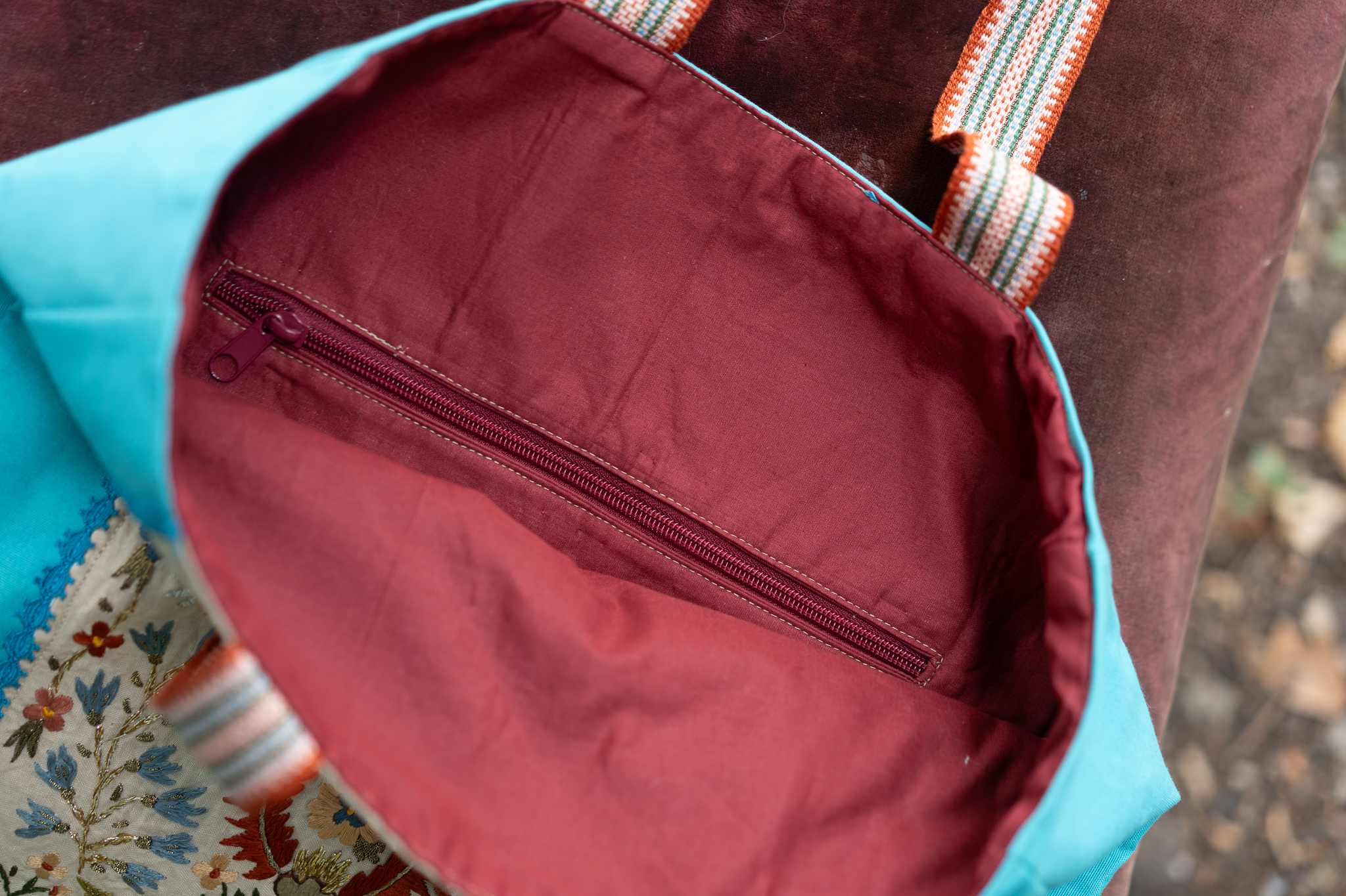 Shoulder Bag with Vintage Embroidery in Light Blue - Image 5